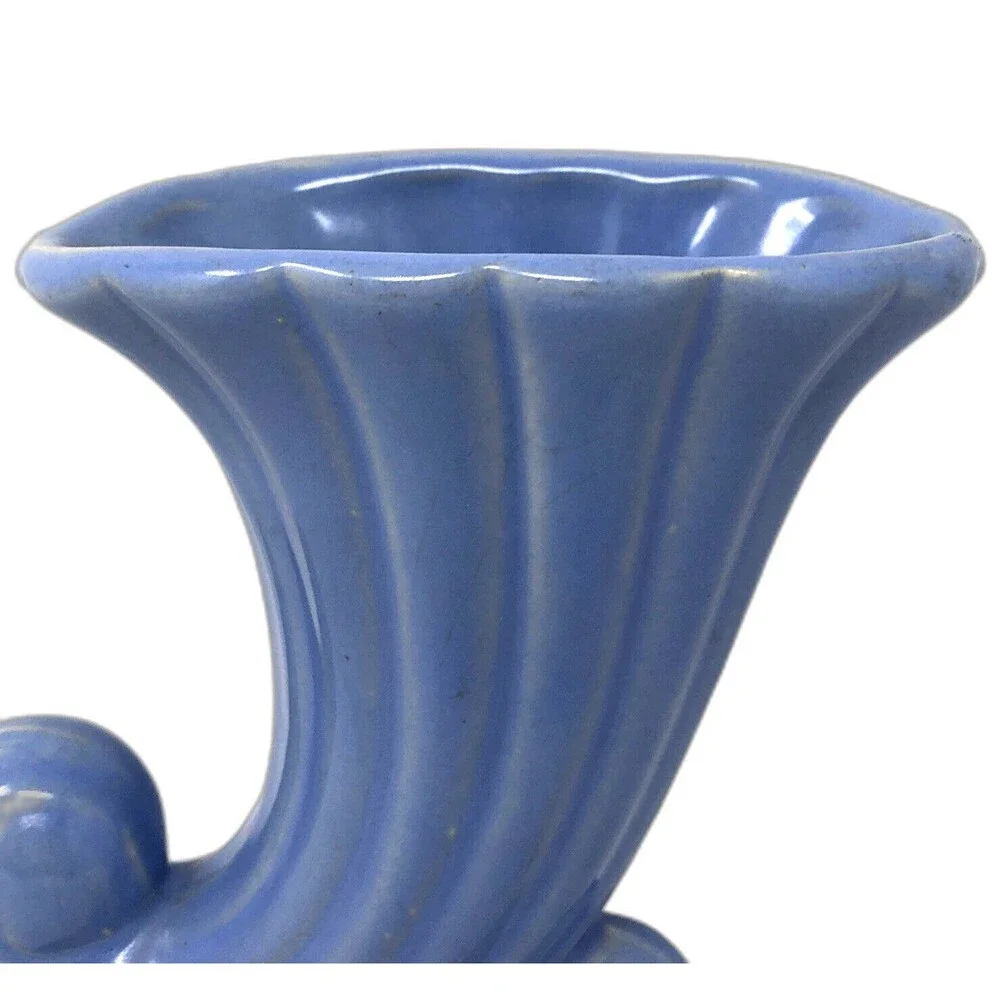 Shawnee Pottery Cornucopia Vase Vintage Pastel Blue Glazed Fluted 6.5